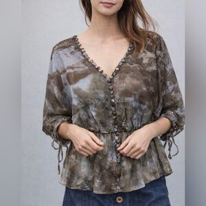 BLUE TASSEL: Silk Batwing Blouse